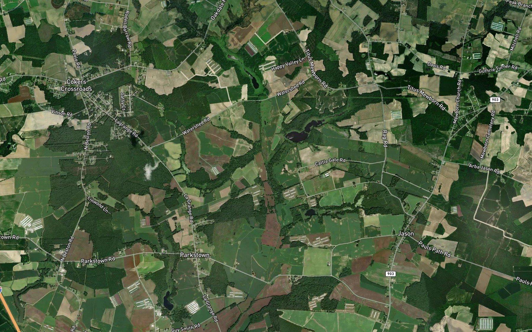 Satellite map of the Hullett Branch