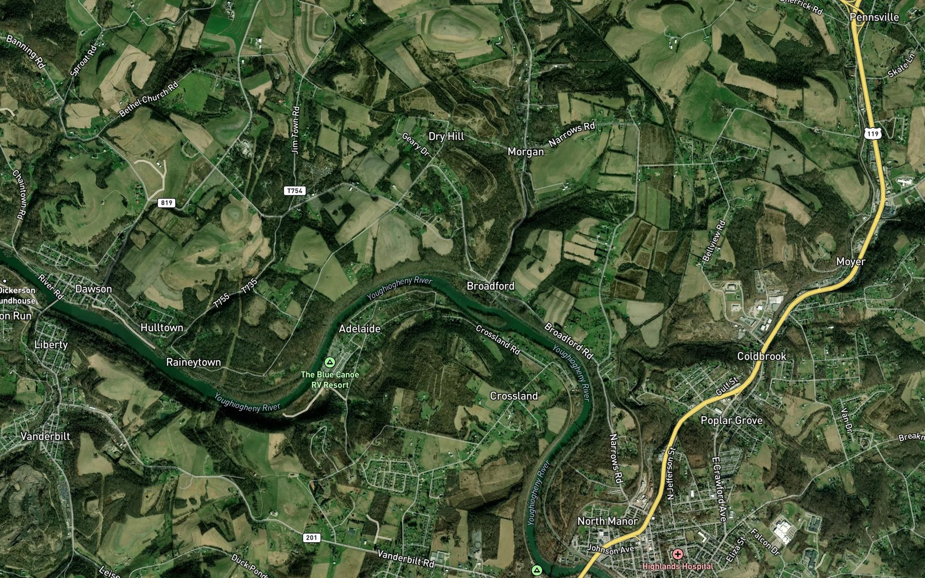 Satellite map of the Galley Run