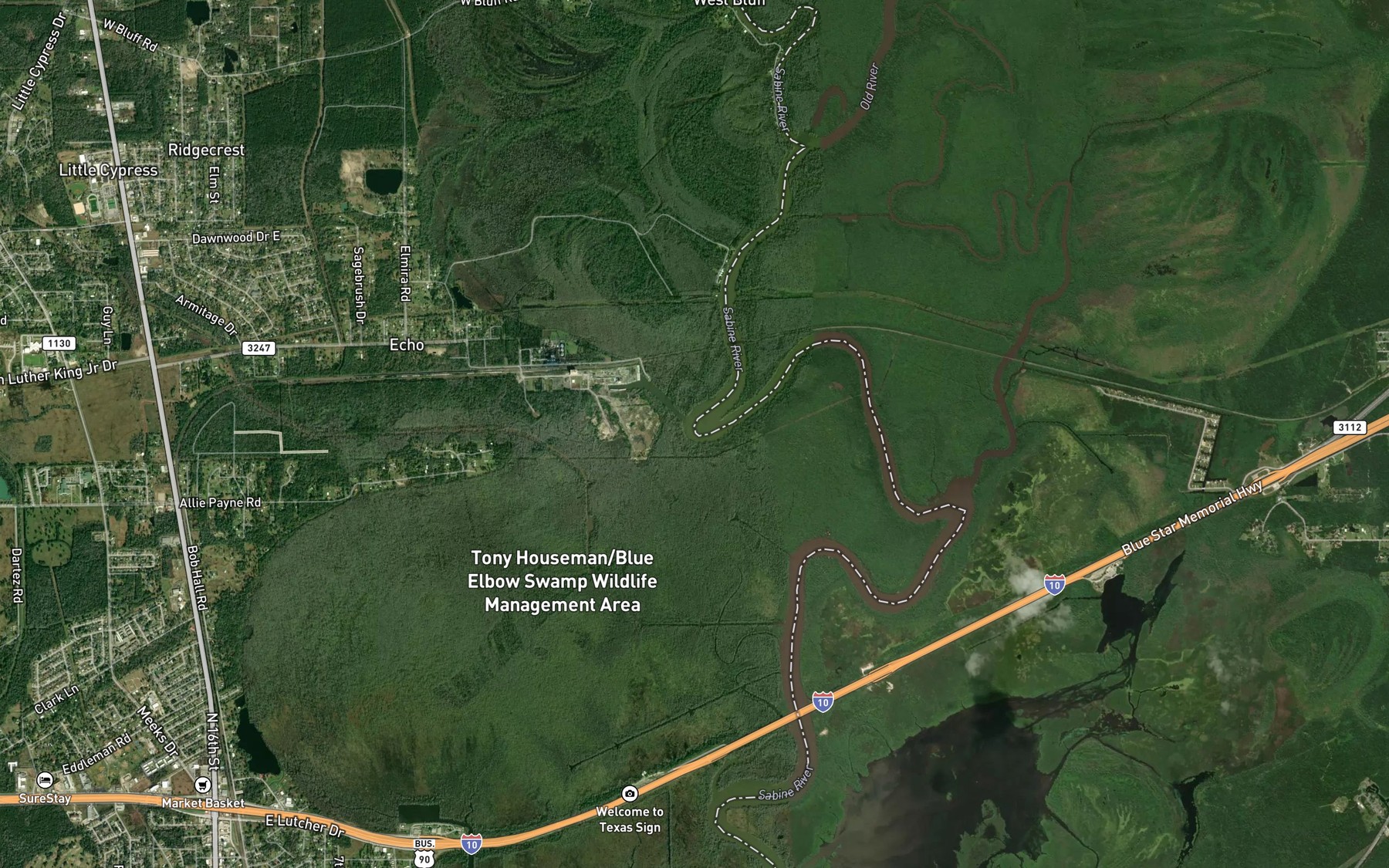 Satellite map of the Blue Elbow