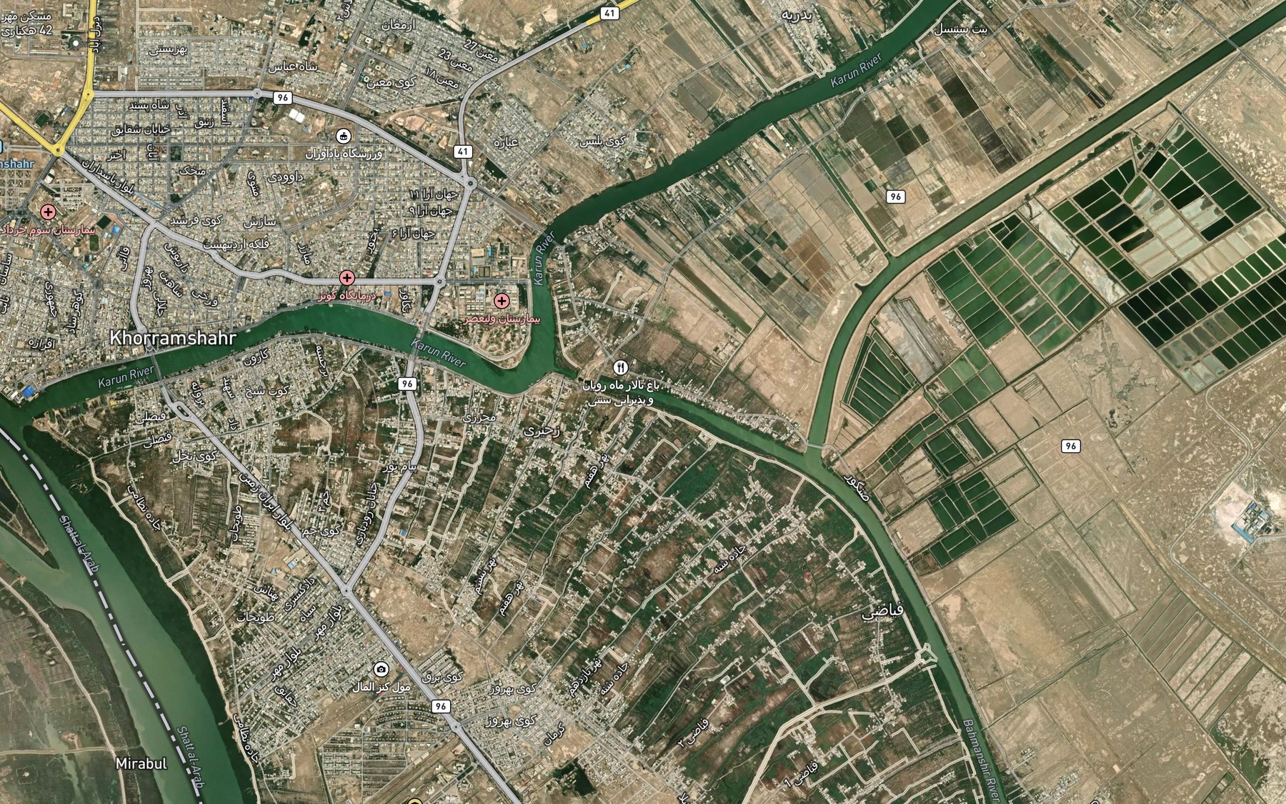 Satellite map of the Nahr-e Hashtom