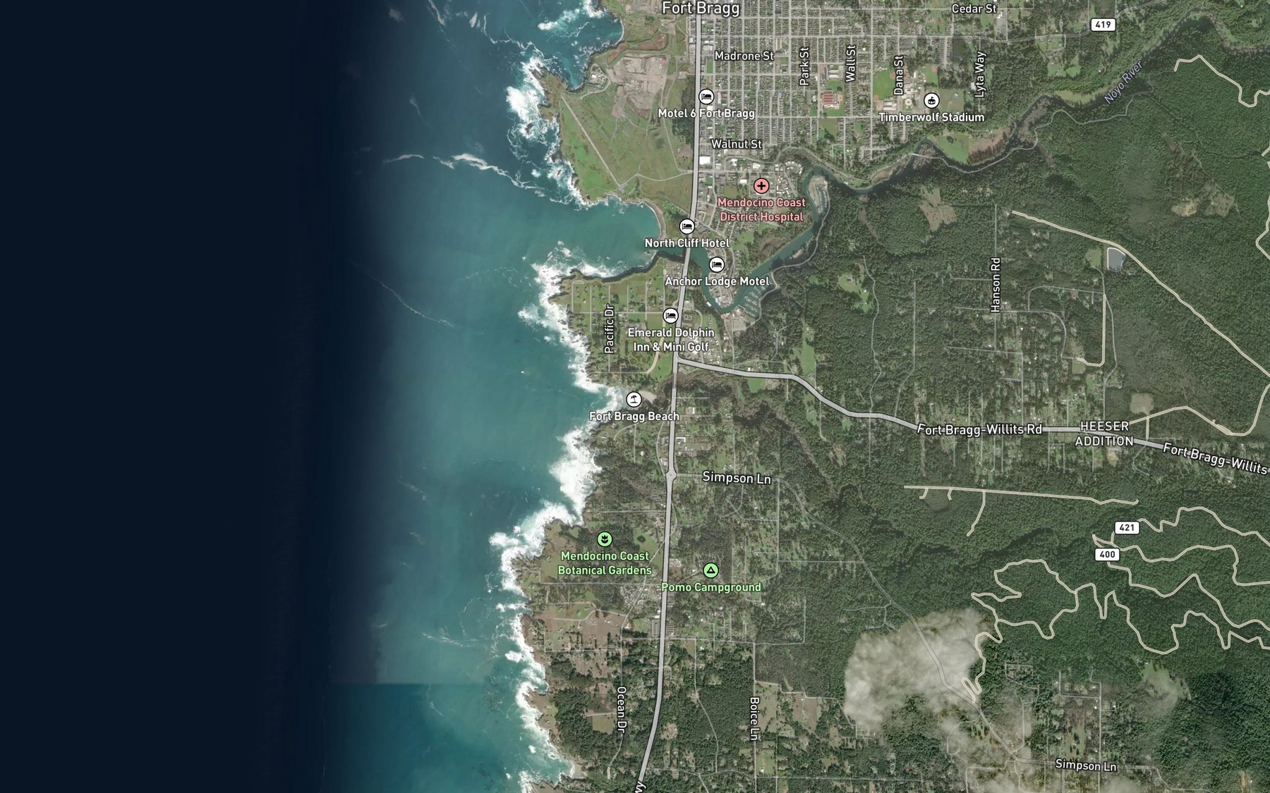 Satellite map of the Hare Creek