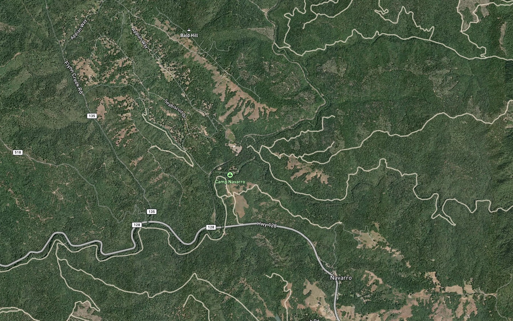 Satellite map of the North Branch North Fork Navarro River