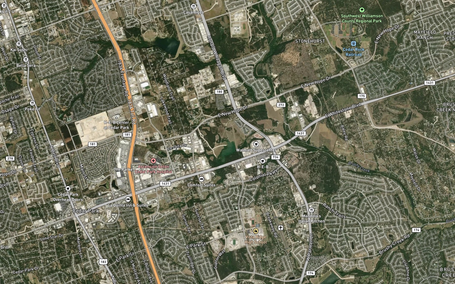 Satellite map of the Post Oak Creek