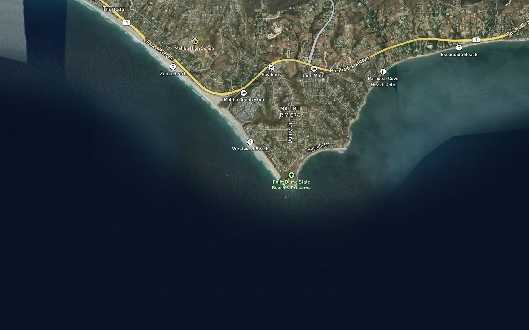 Satellite map of the Pirates Cove