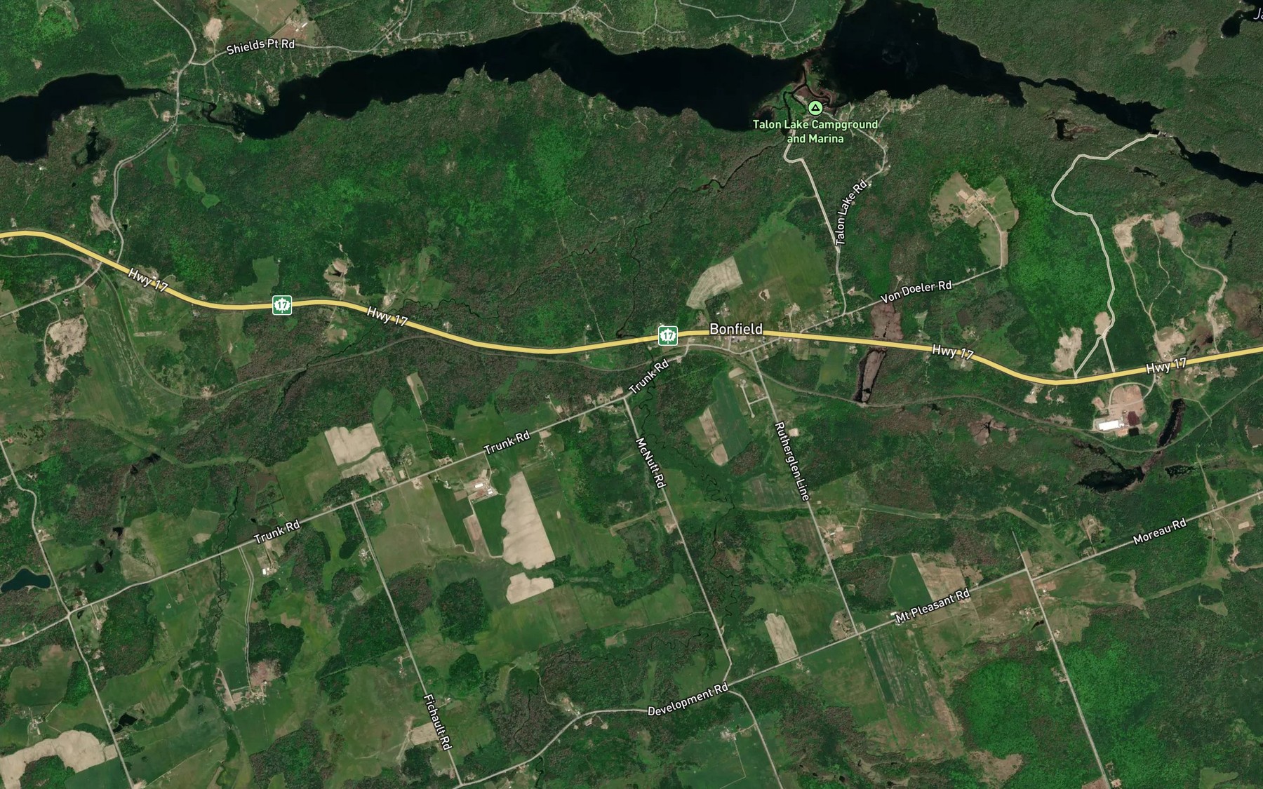 Satellite map of the Sharpes Creek