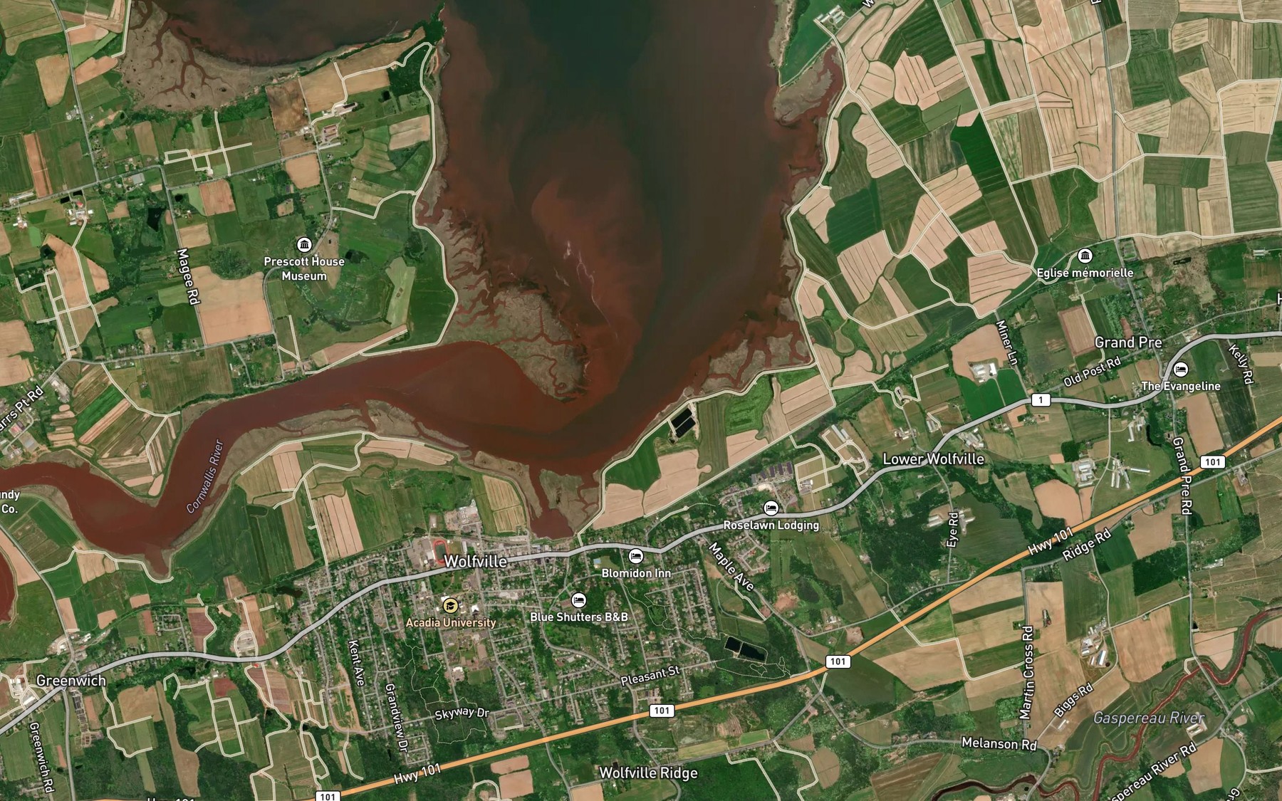 Satellite map of the Cornwallis River