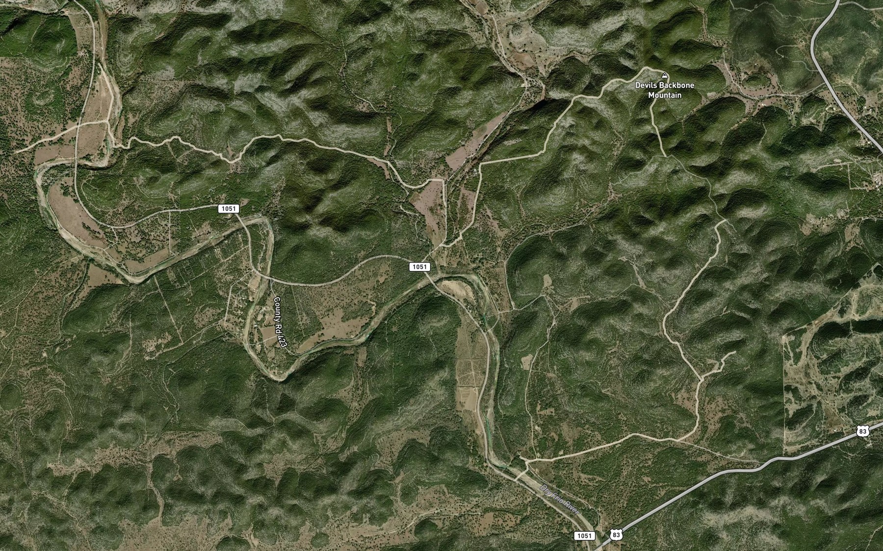 Satellite map of the Fush Creek