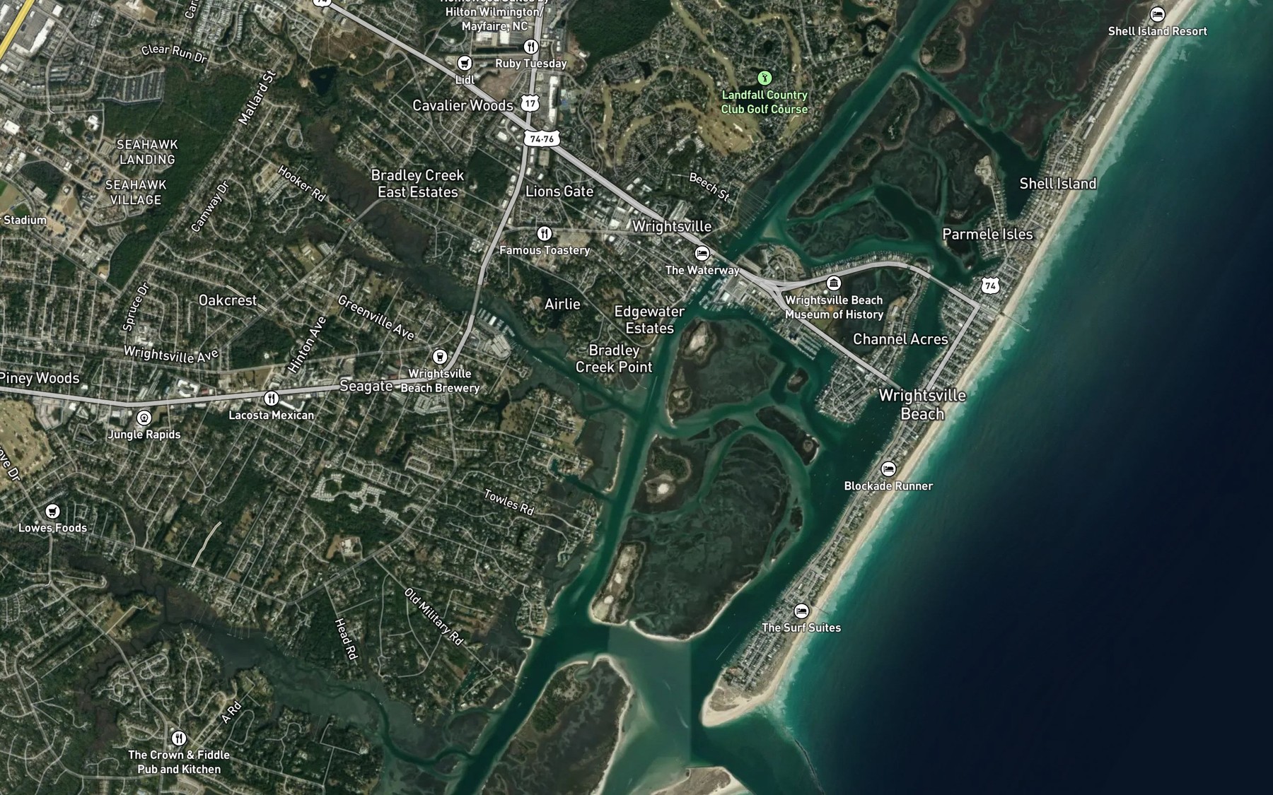 Satellite map of the Bradley Creek