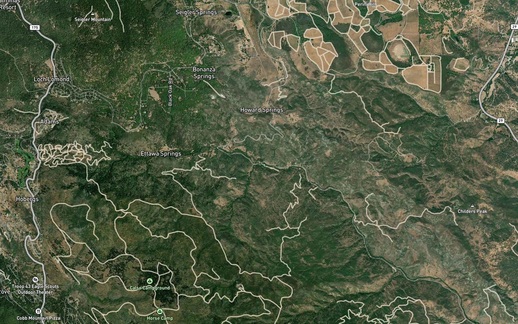 Satellite map of the Spikenard Creek