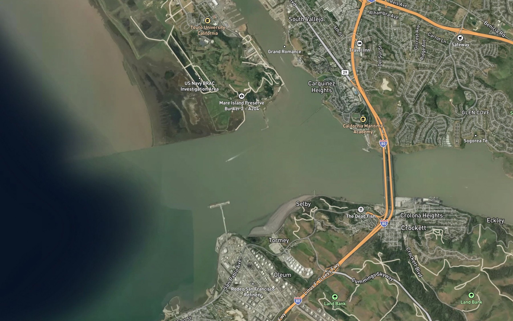 Satellite map of the San Pablo Bay Anchorage No. 21
