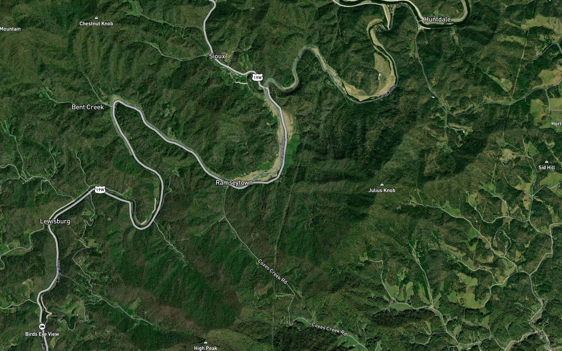Satellite map of the Pounding Mill Branch