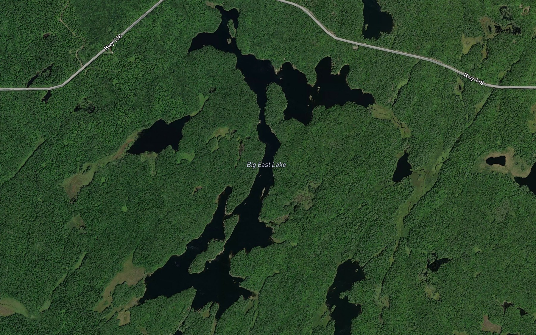 Satellite map of the Bentshoe Lakes