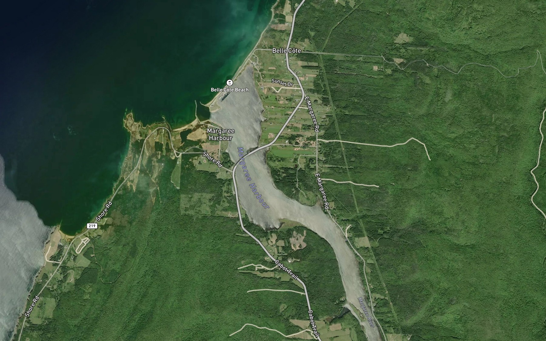 Satellite map of the Margaree River