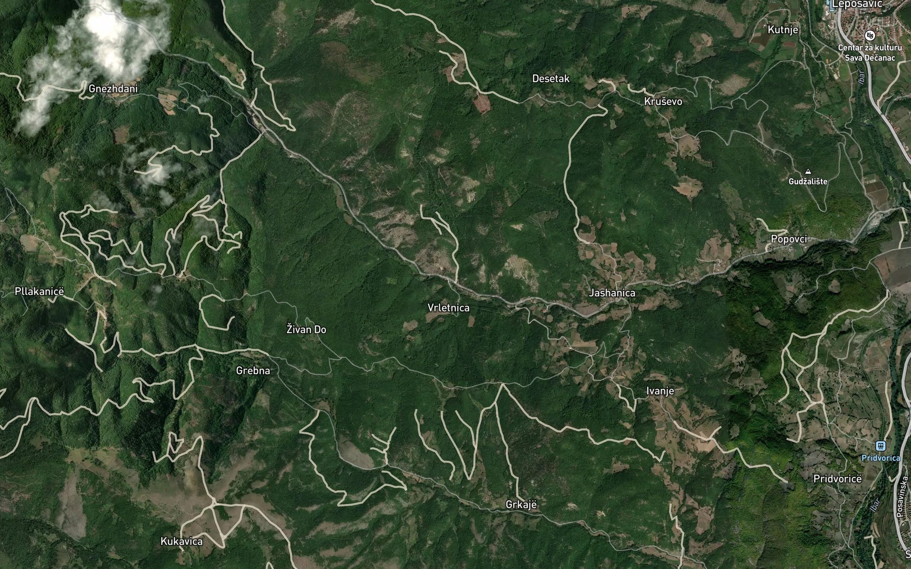 Satellite map of the Gradni Potok