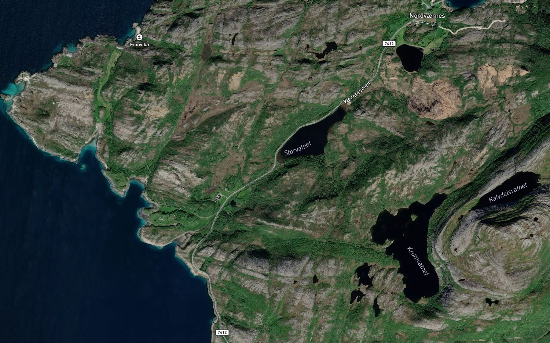 Satellite map of the Nordelva