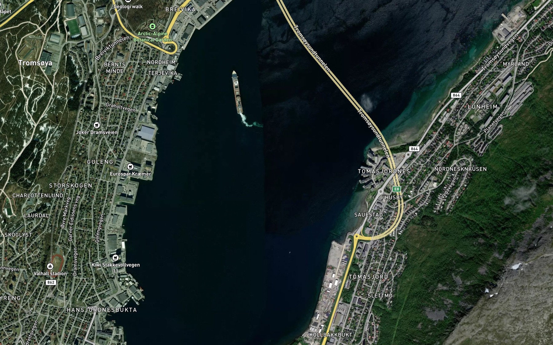 Satellite map of the Tromsoysundet