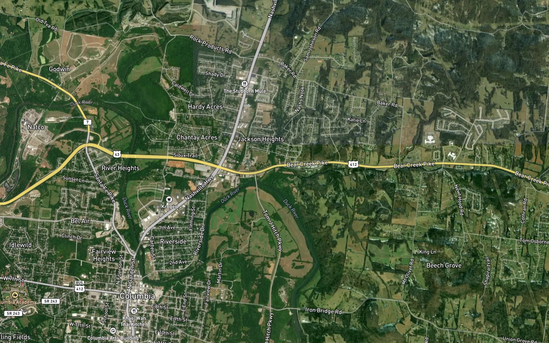 Satellite map of the Grassy Branch