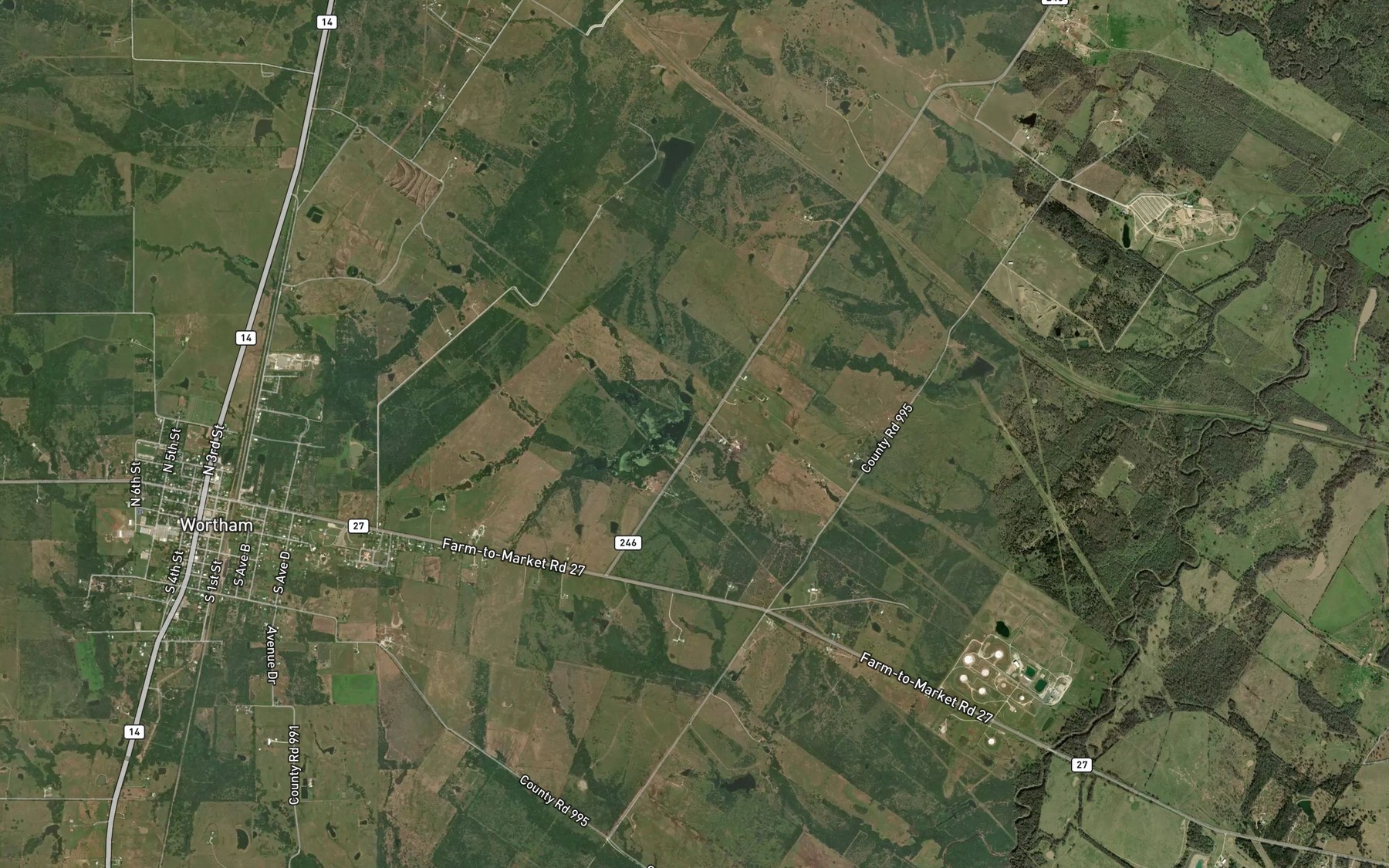 Satellite map of the Wortham Lake