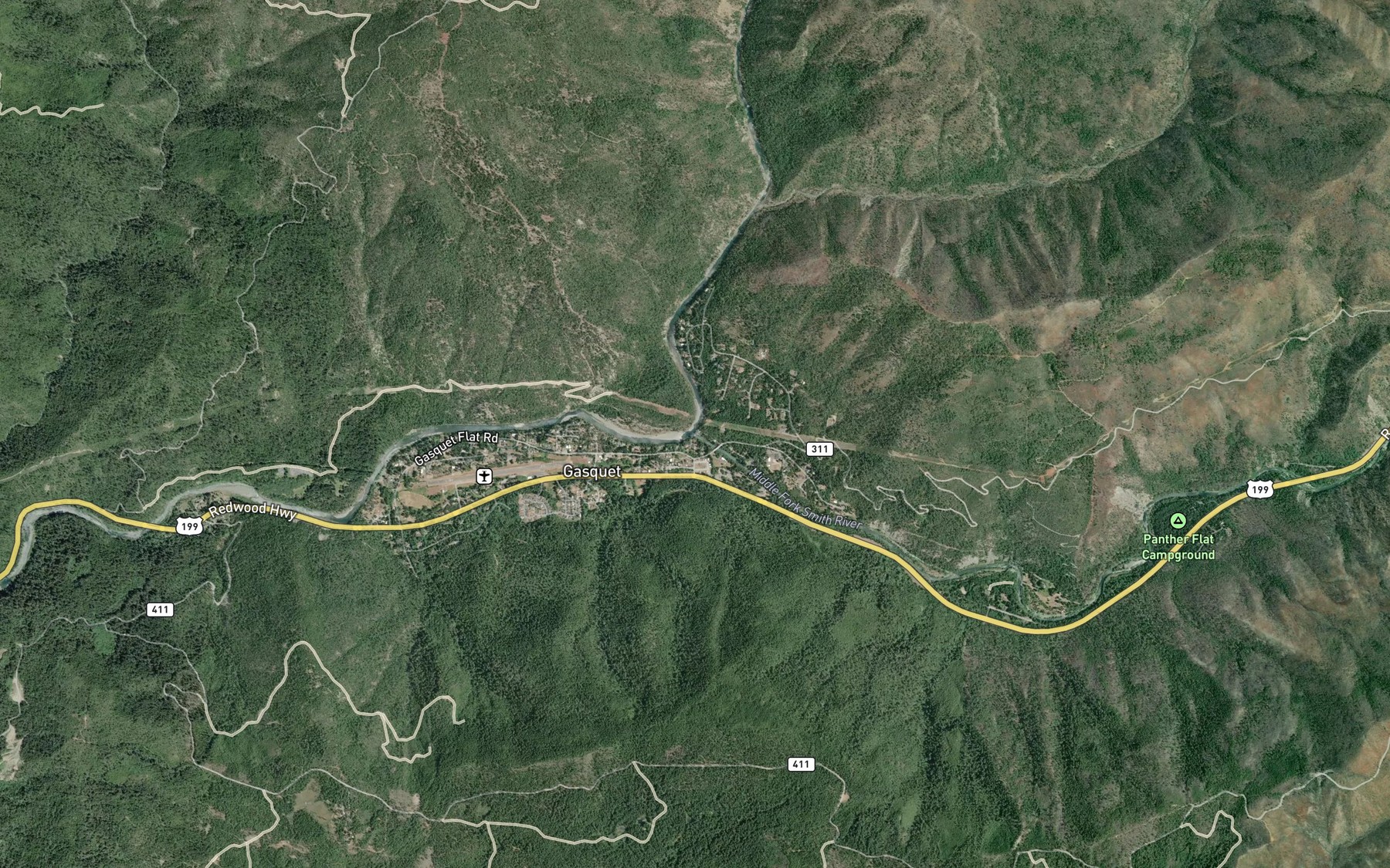 Satellite map of the Middle Fork Smith River