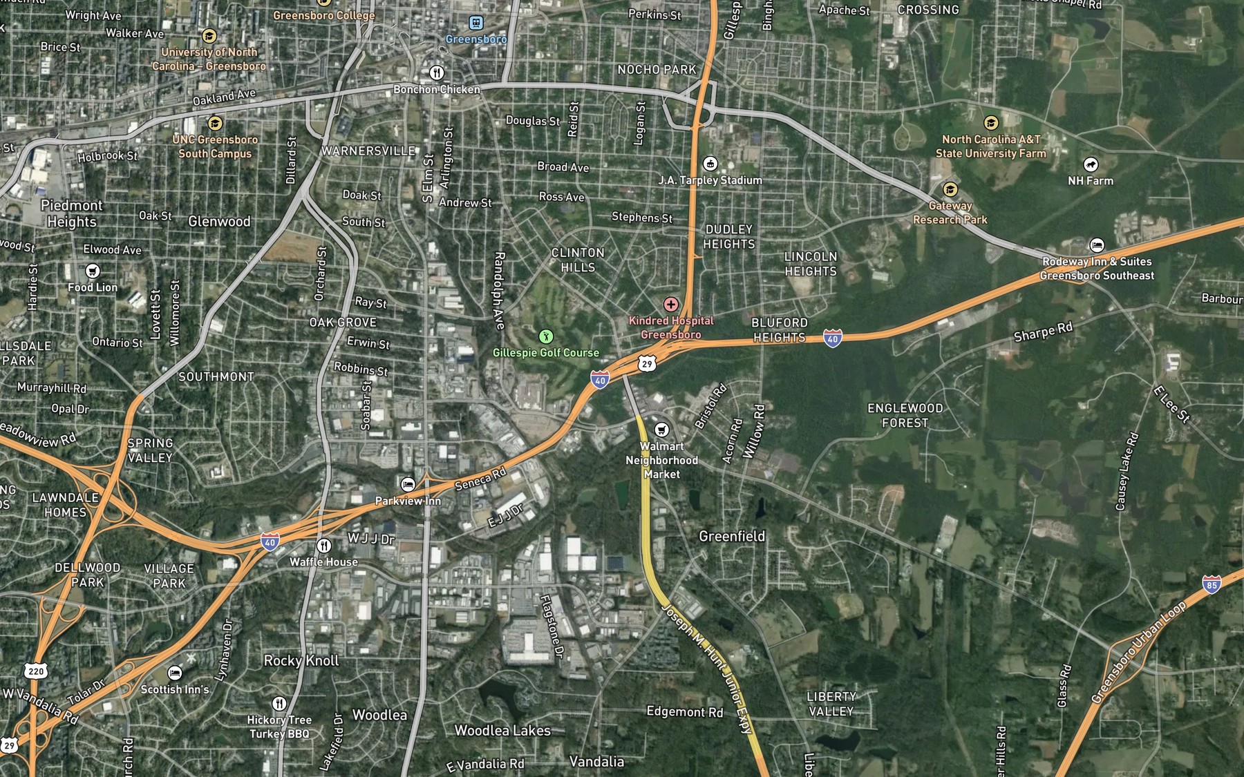 Satellite map of the Mile Run Creek