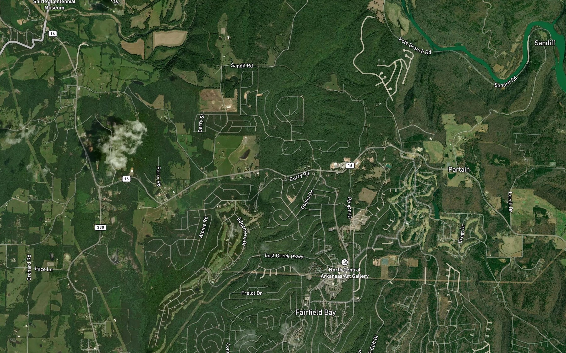 Satellite map of the Fairfield Bay