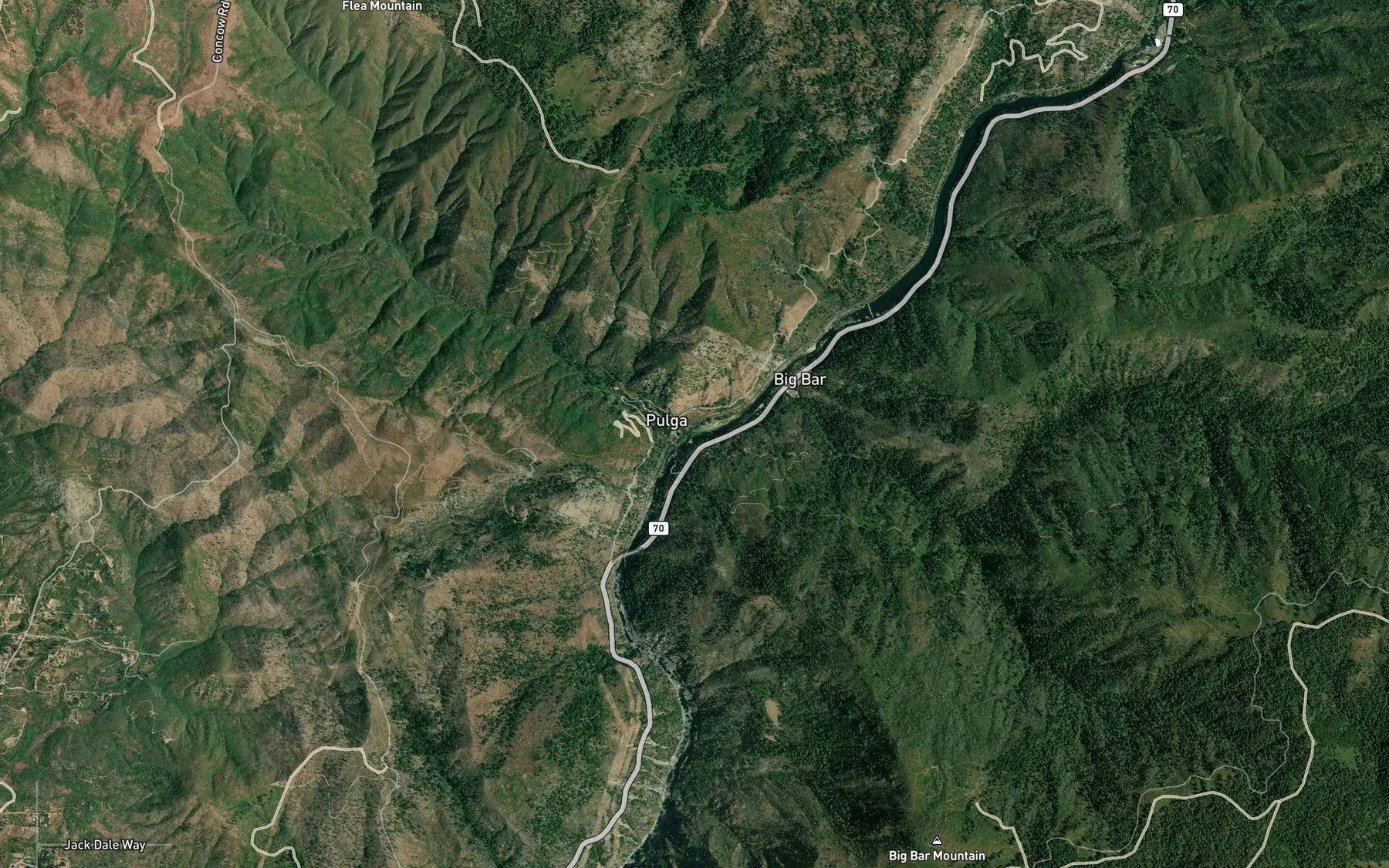 Satellite map of the Flea Valley Creek