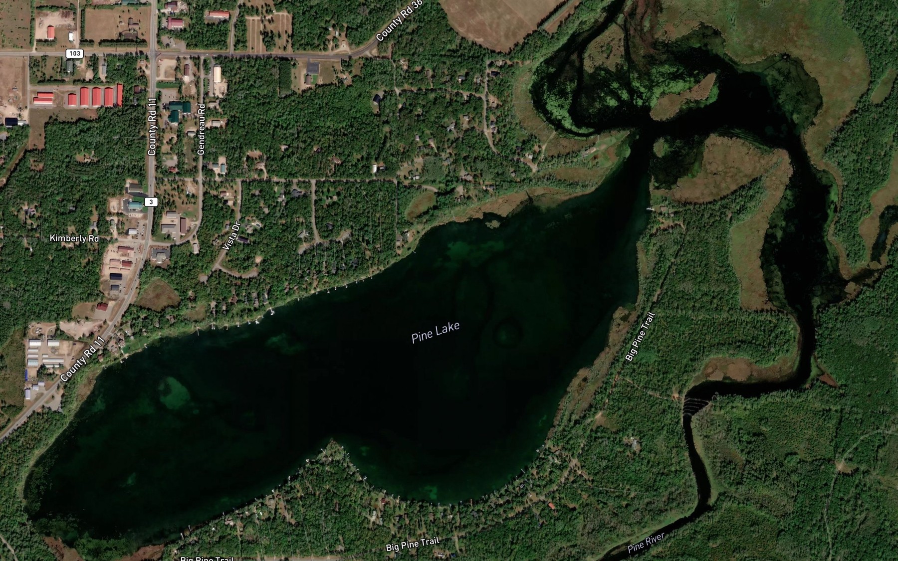 Satellite map of the Pine Lake