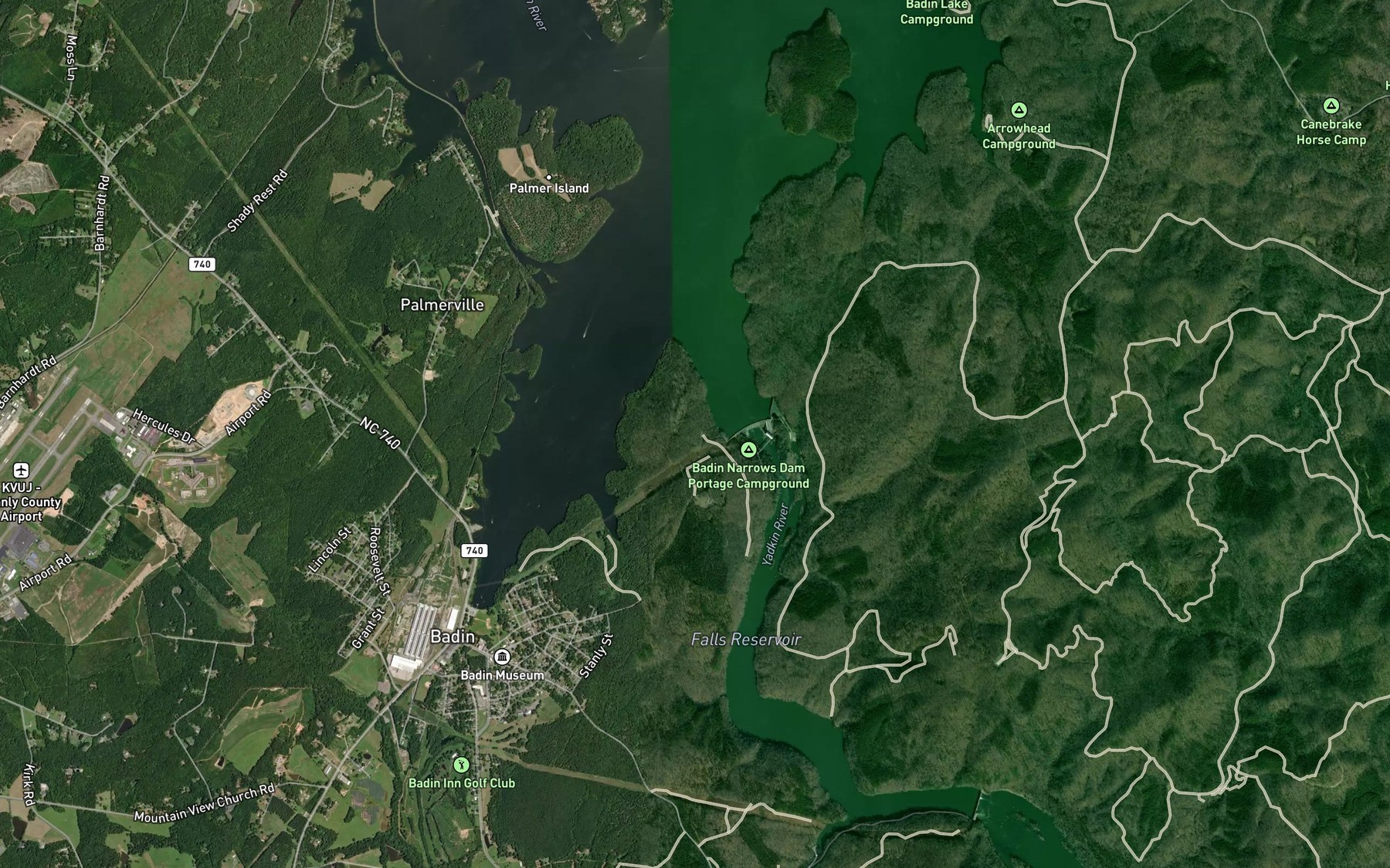 Satellite map of the Narrows of the Yadkin