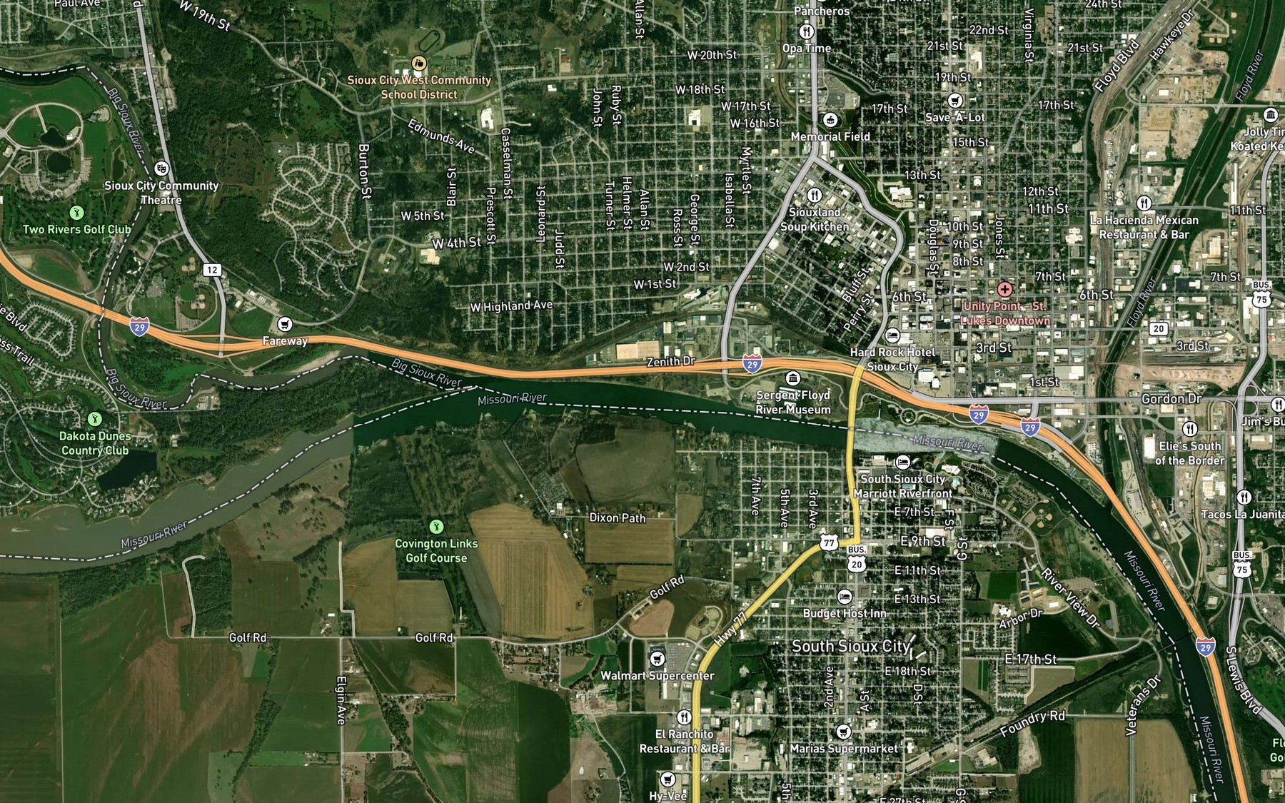 Satellite map of the Big Sioux Bend