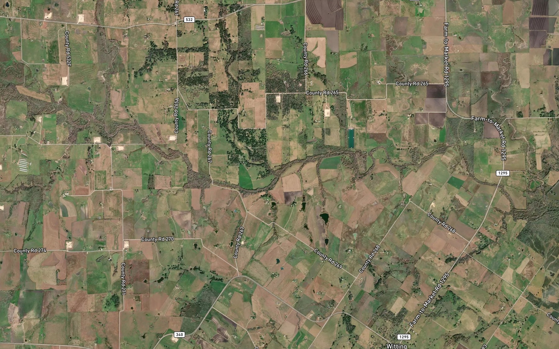 Satellite map of the North Fork Lavaca River