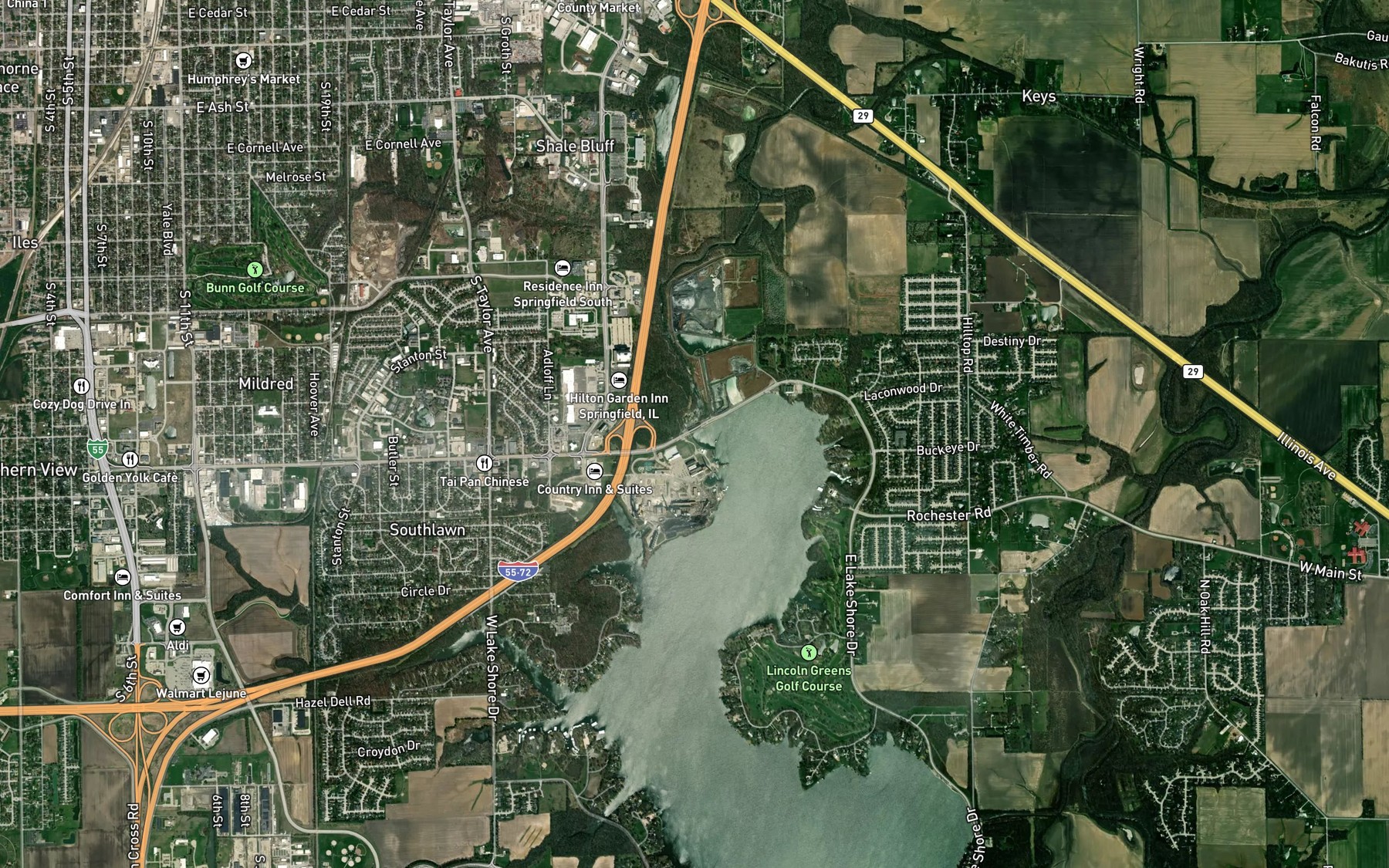 Satellite map of the Lake Springfield
