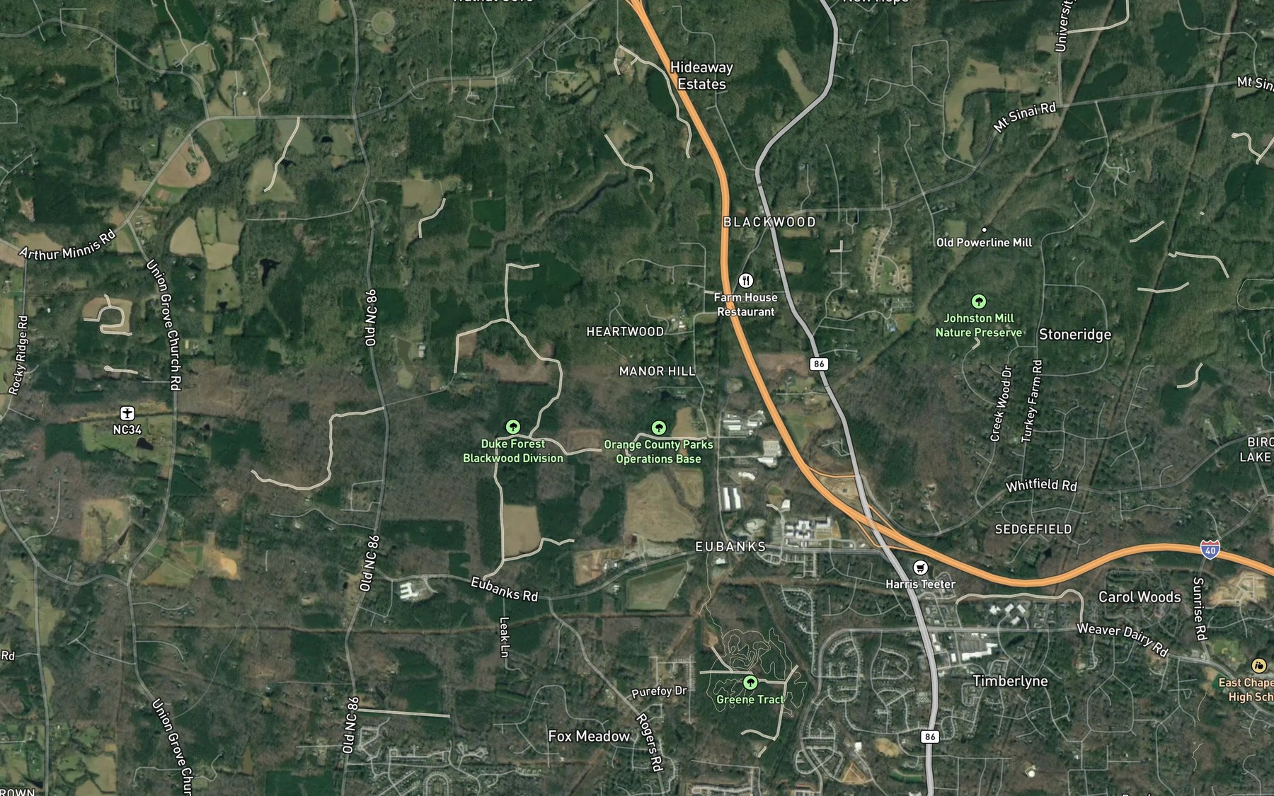 Satellite map of the Mountain Creek Lake