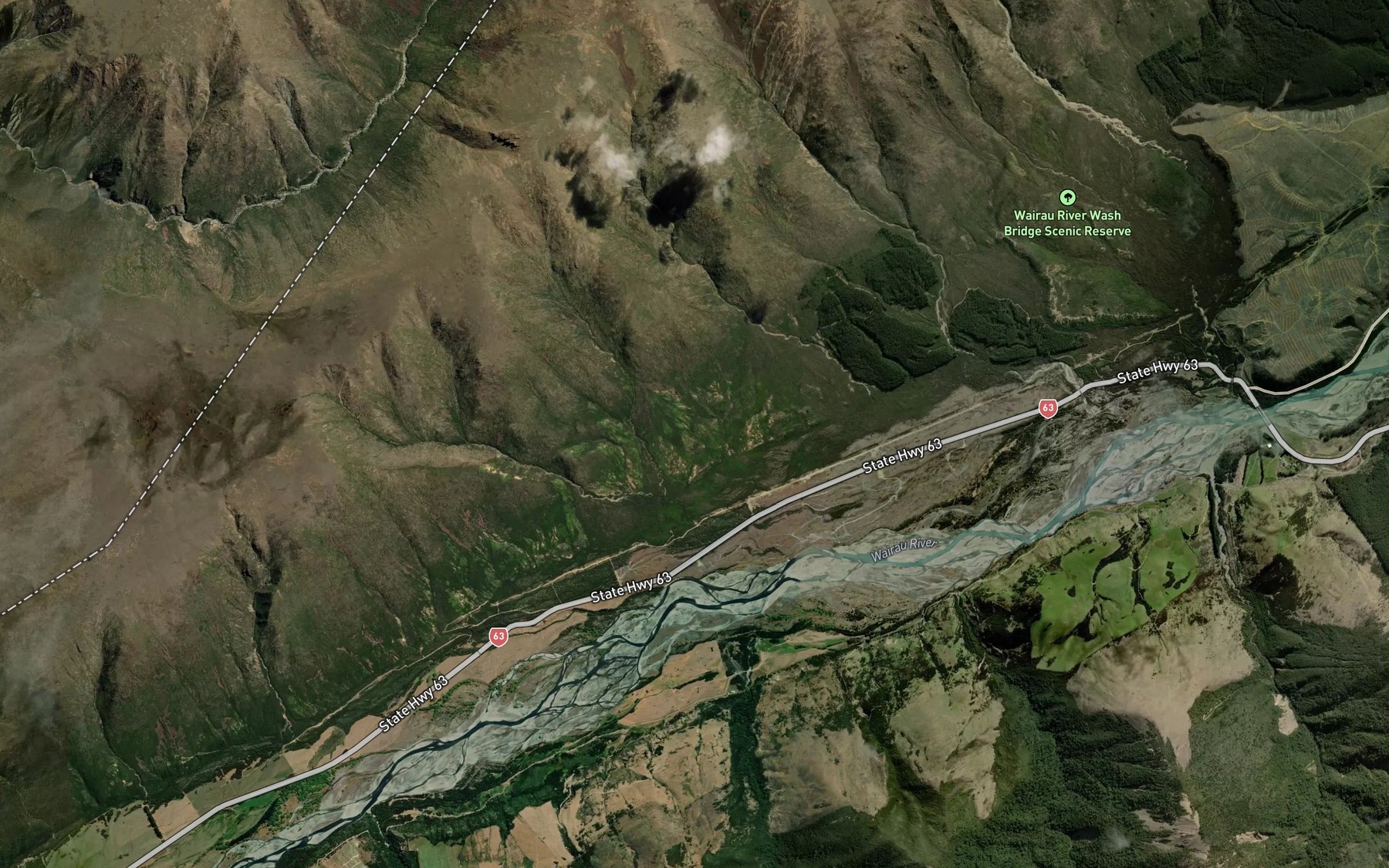 Satellite map of the Wairau River