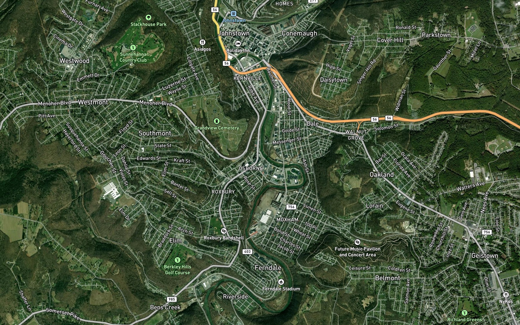 Satellite map of the Cherry Run
