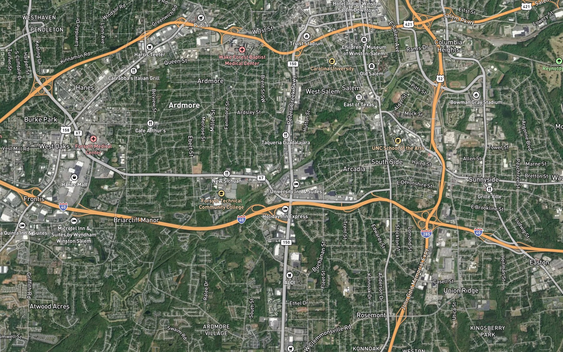 Satellite map of the Peters Creek