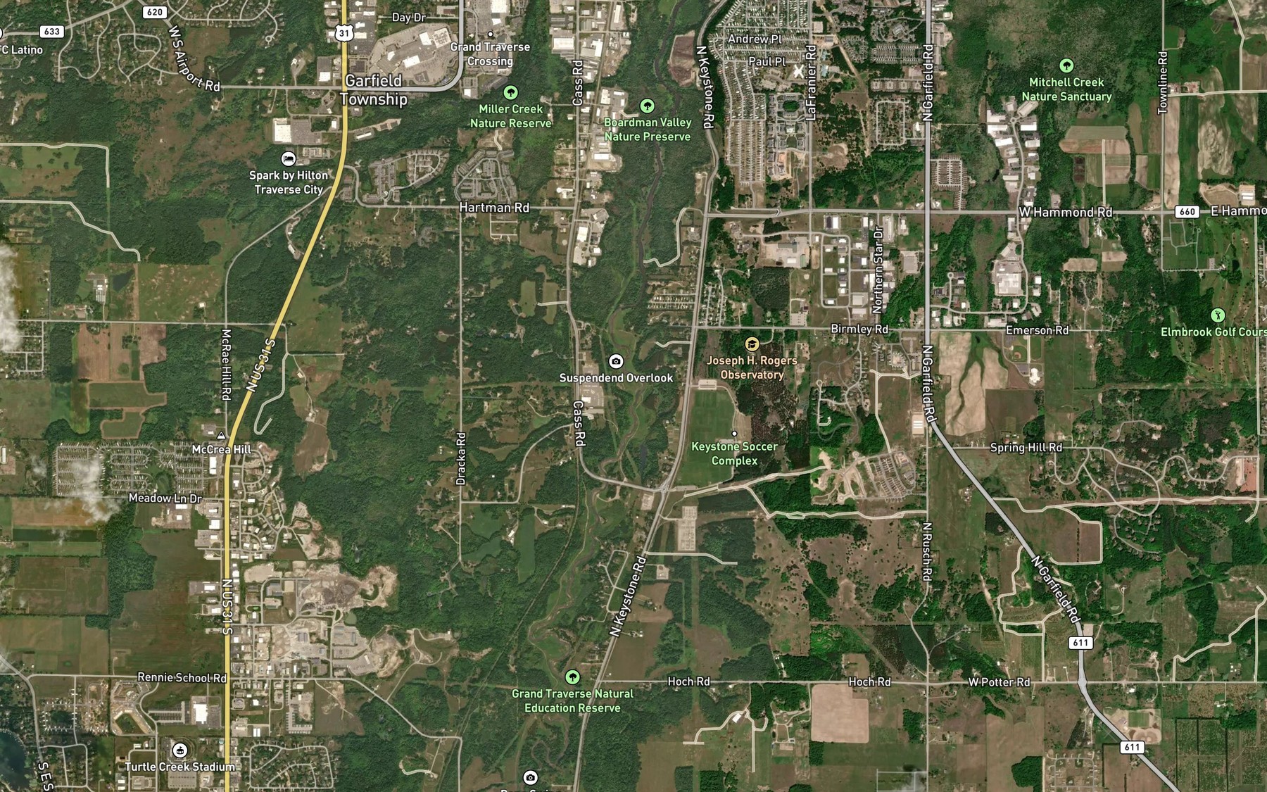Satellite map of the Sabin Pond