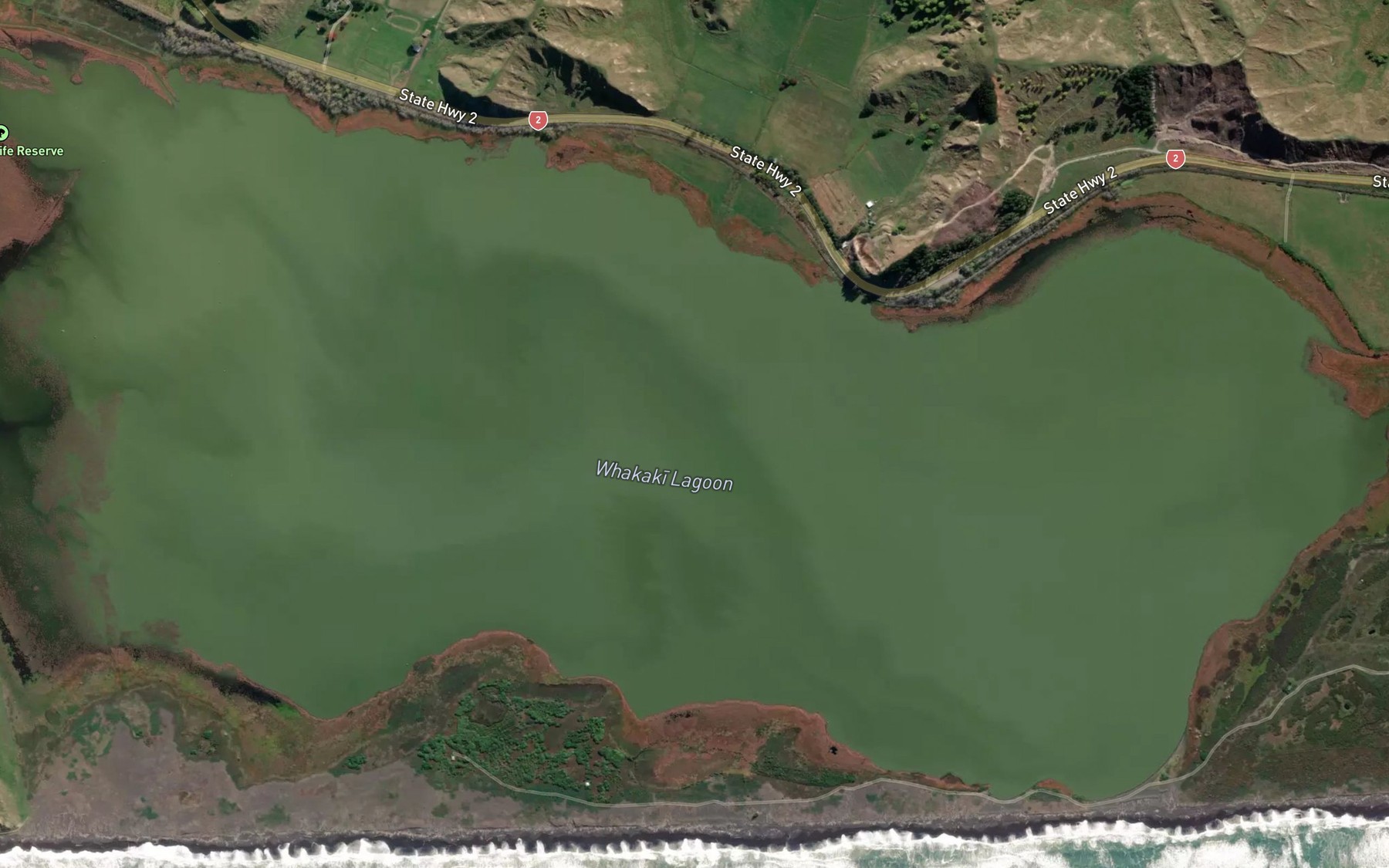 Satellite map of the Whakaki Lagoon