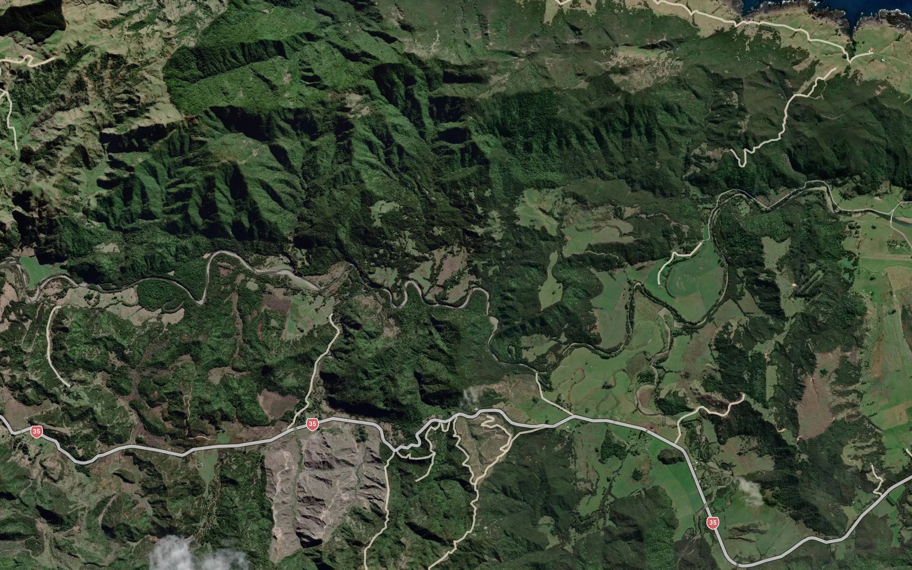 Satellite map of the Wharekahika River