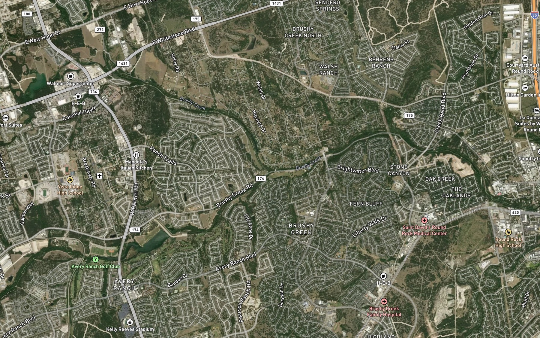 Satellite map of the South Brushy Creek