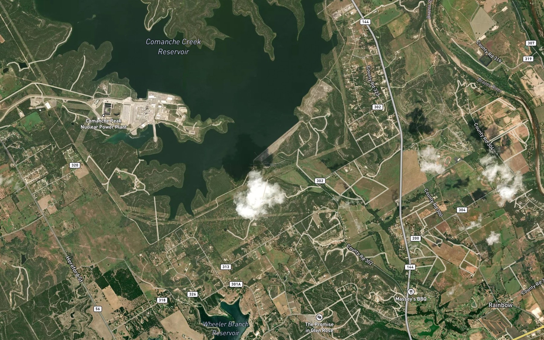 Satellite map of the Comanche Creek Reservoir