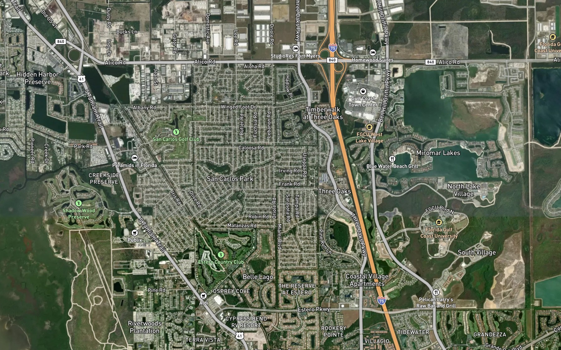 Satellite map of the Rose Apple Lake