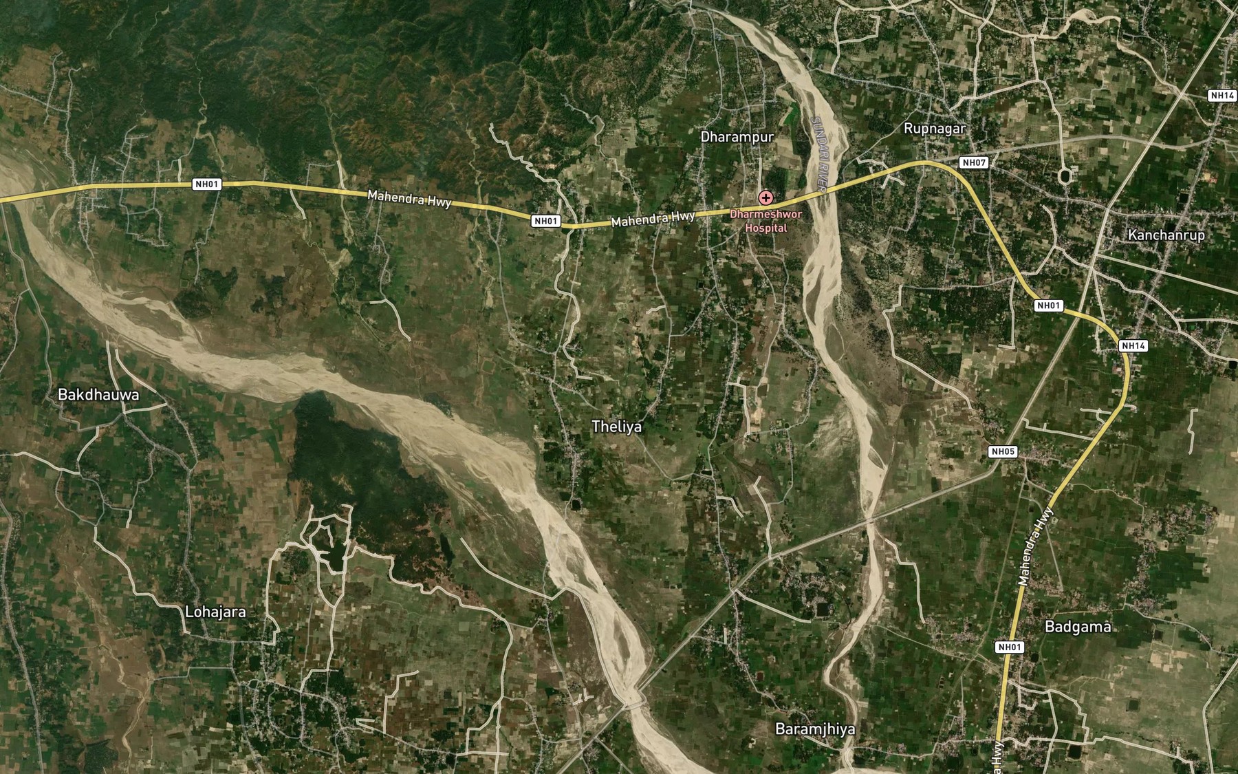 Satellite map of the Devi Khola