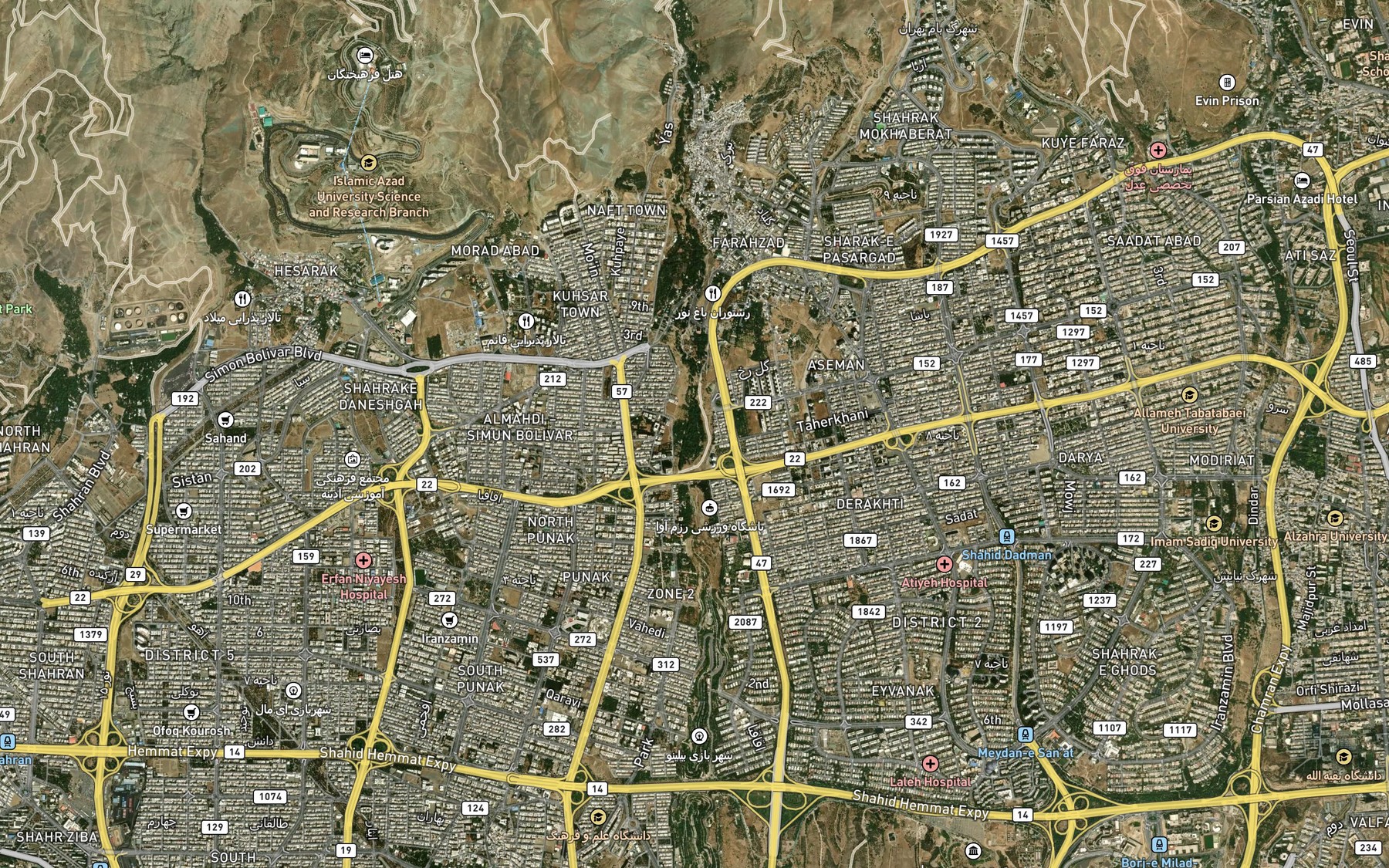Satellite map of the Rudkhaneh-ye Farahzad
