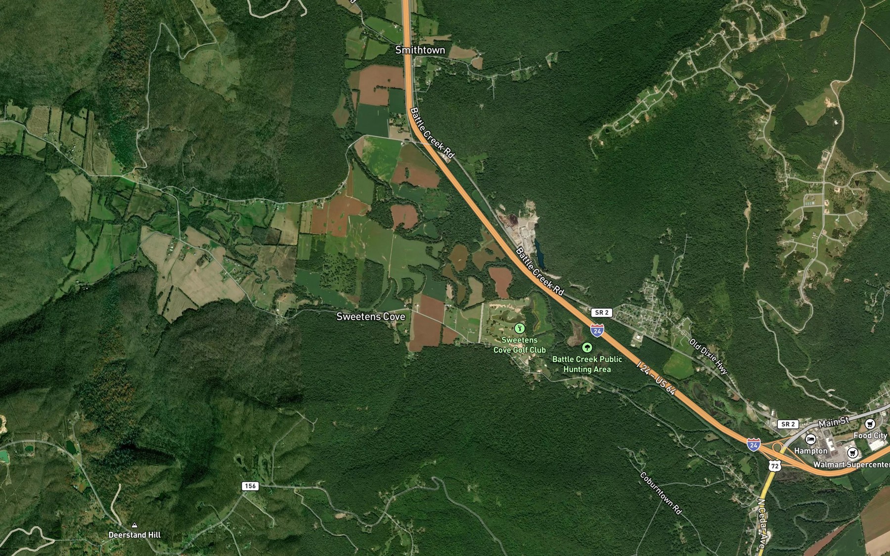 Satellite map of the Sweden Creek