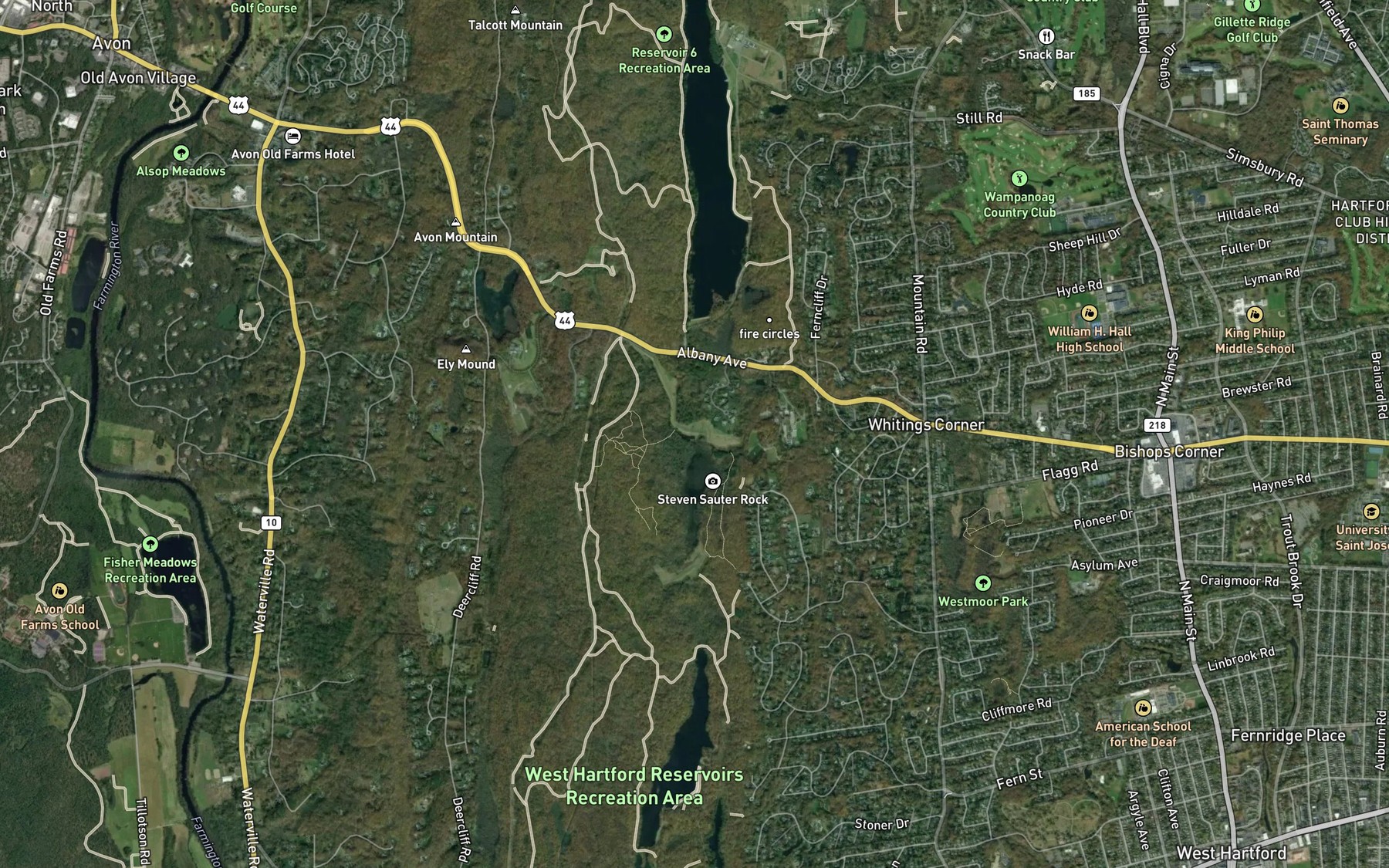 Satellite map of the Talcott Reservoir
