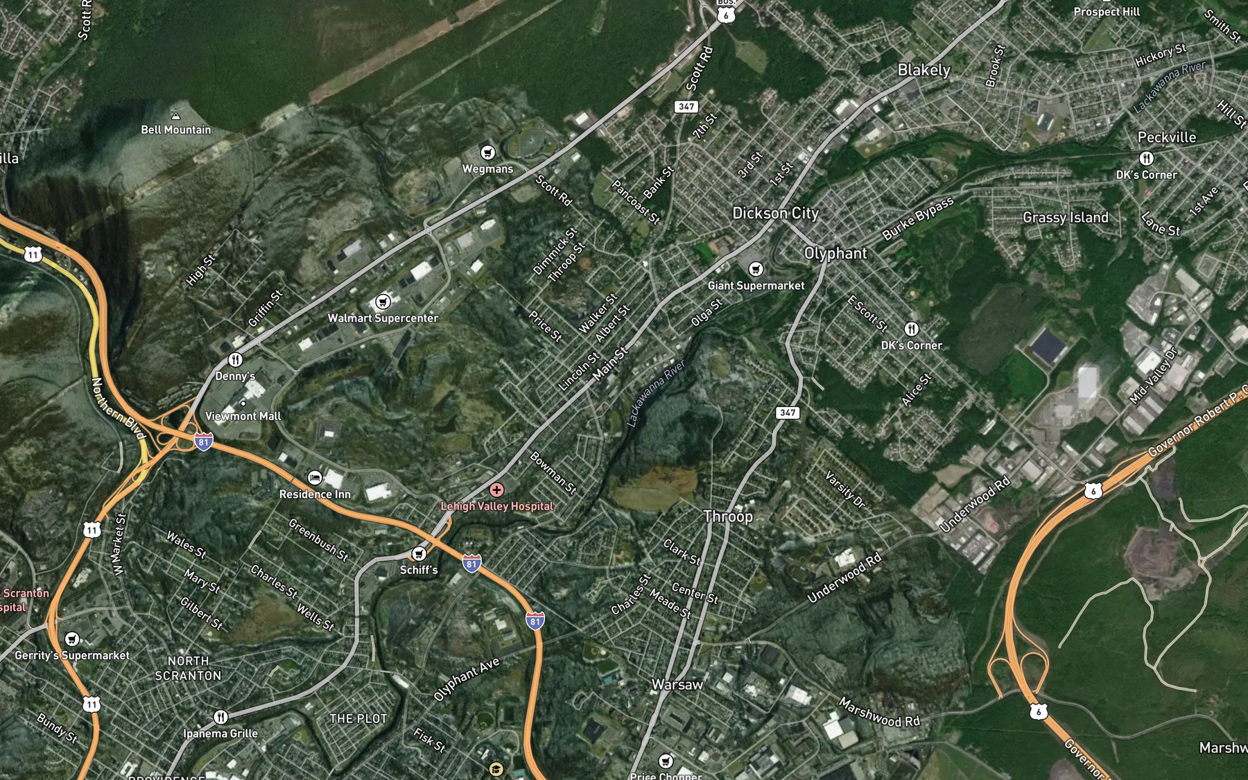 Satellite map of the Pancoast Creek