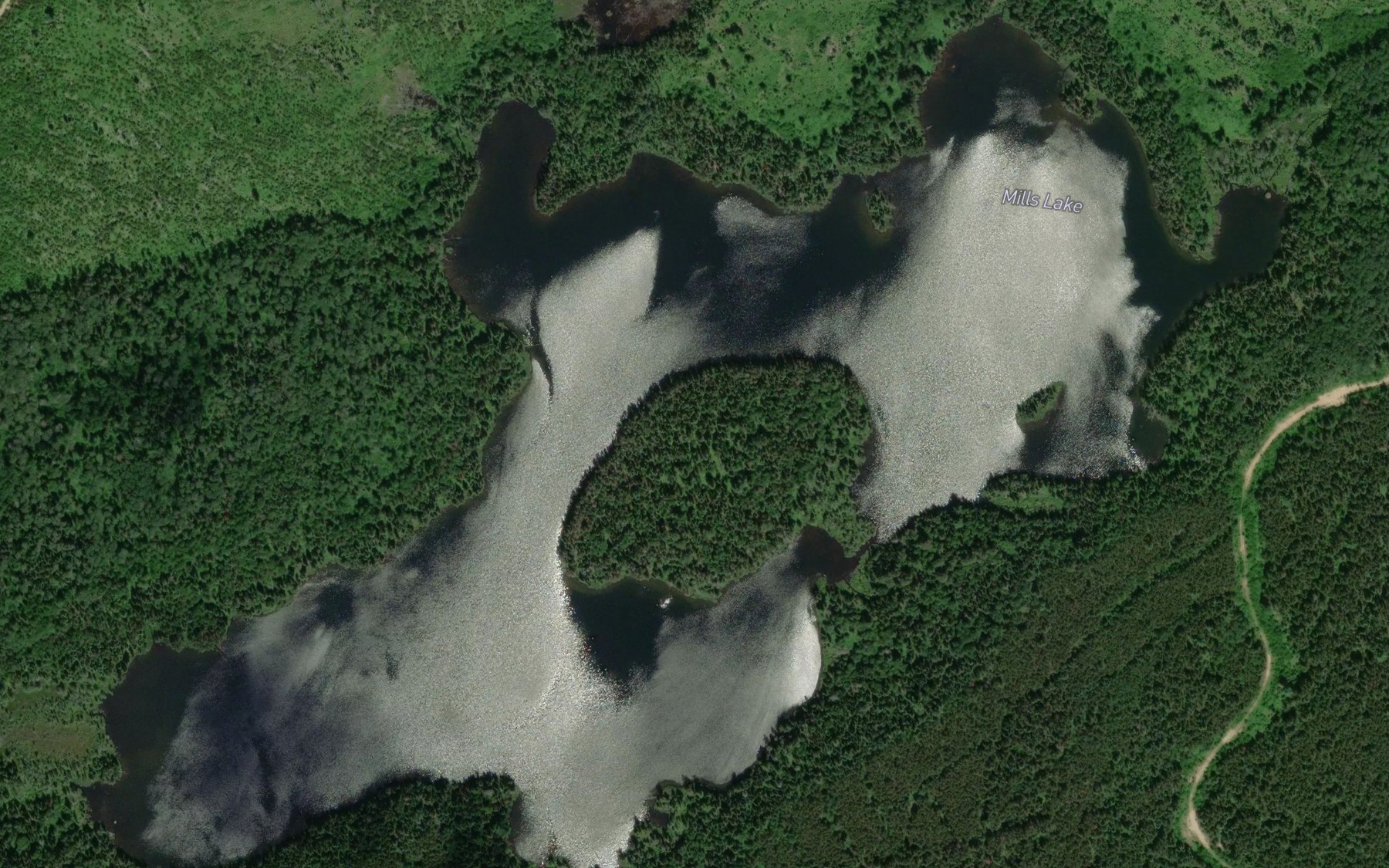 Satellite map of the Mills Lake