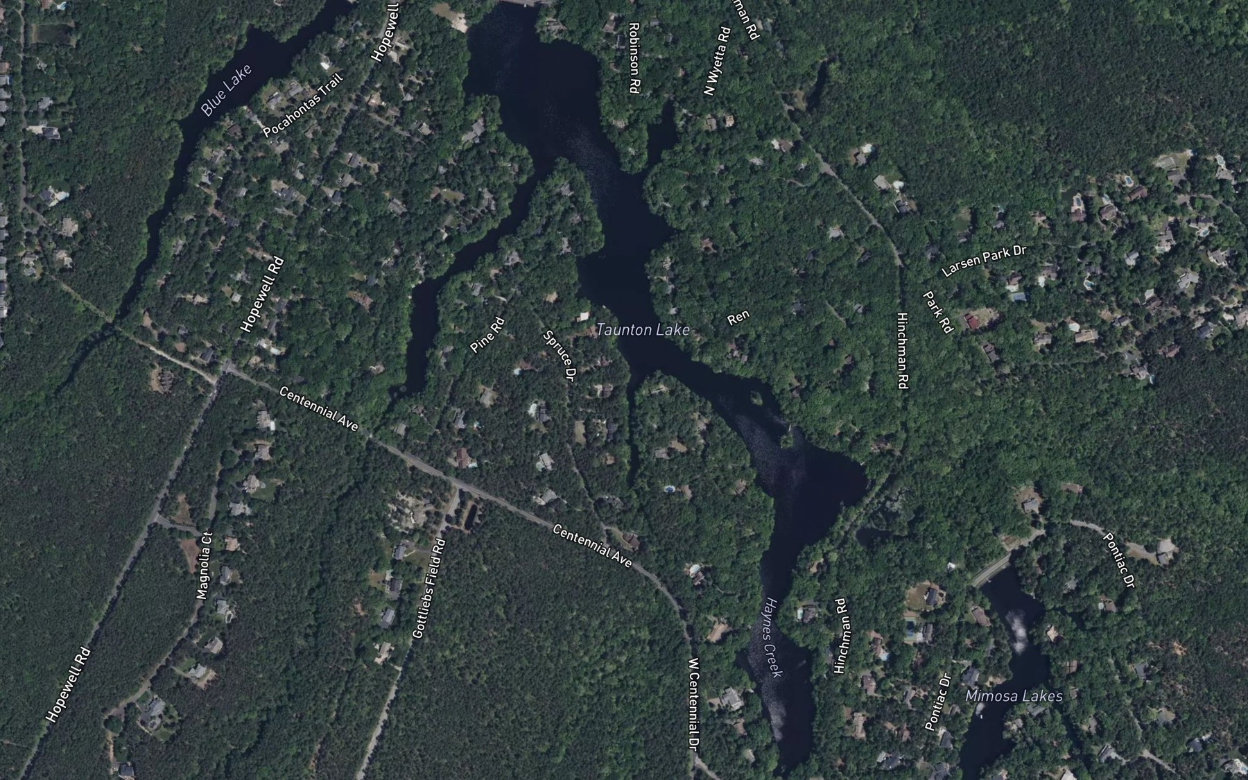 Satellite map of the Taunton Lake