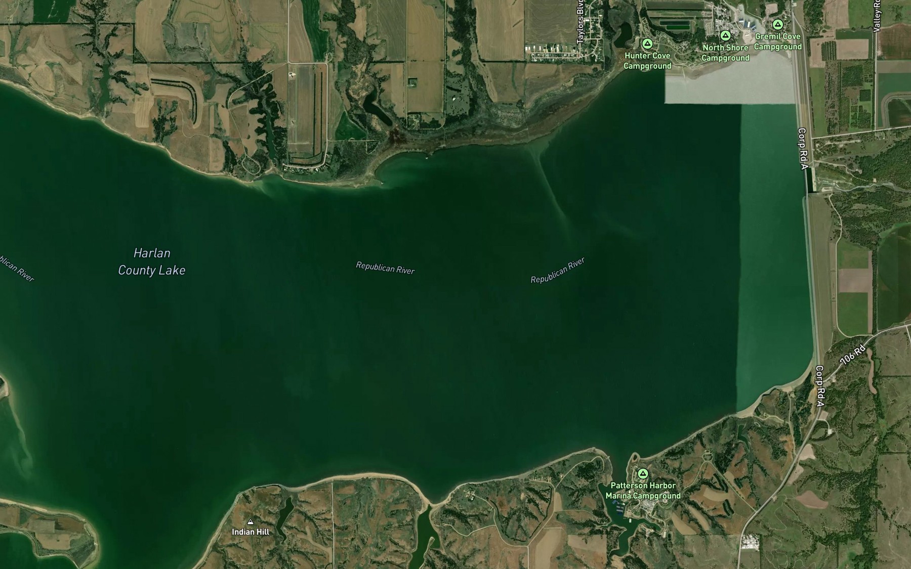 Satellite map of the Prairie Dog Creek