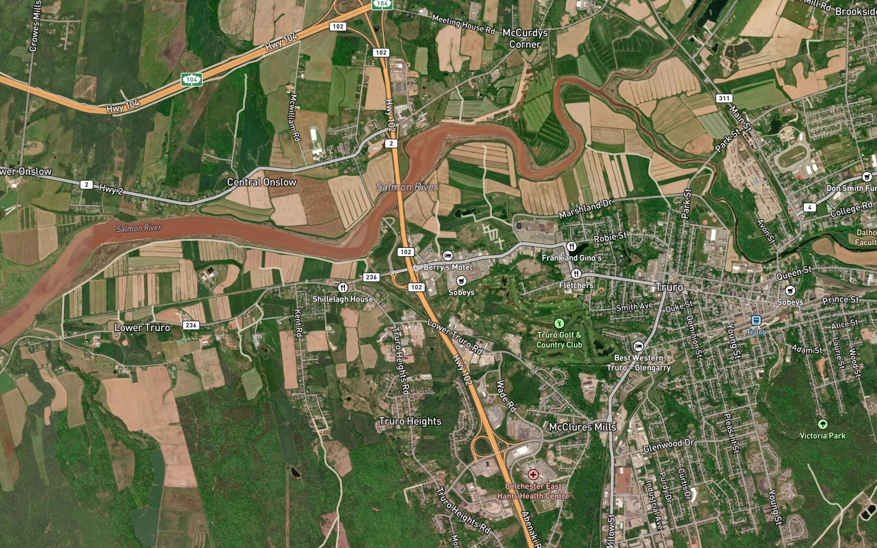 Satellite map of the McClures Brook